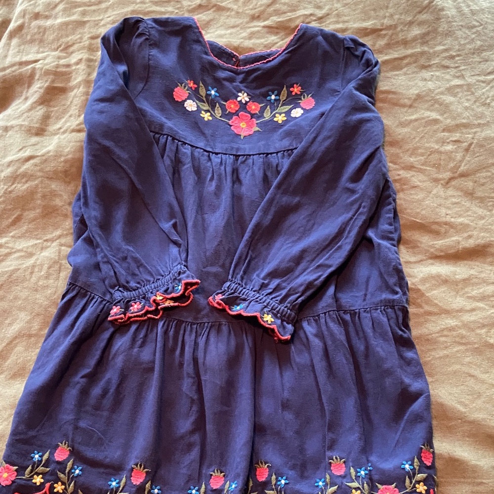 Girls MINI BODEN blue Floral Embroidered Dress